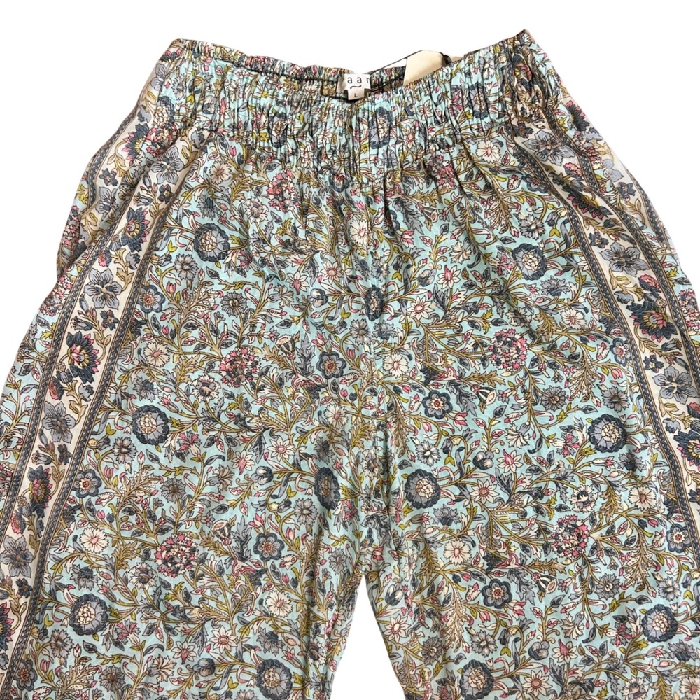 Paani Wide Leg Pants Womens Large India Floral Block Print NWT Boho Genie Kantha - Picture 6 of 10